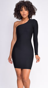 Janis Black One Shoulder Long Sleeve Bandage Dress